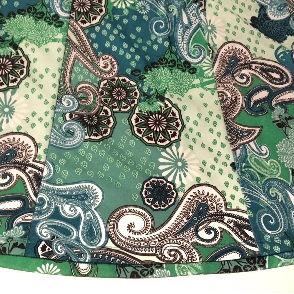 PrAna Paisley Aqua Teal Pull On Skirt Boho Coastal Travel Activewear Size Small